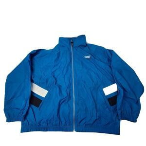 Bike Mens Size XL Vintage Windbreaker Nylon Jacket Blue Fold up hood full zip